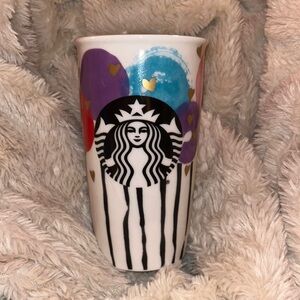 Starbucks 12 oz mug 2016 colorful with hearts with lid
